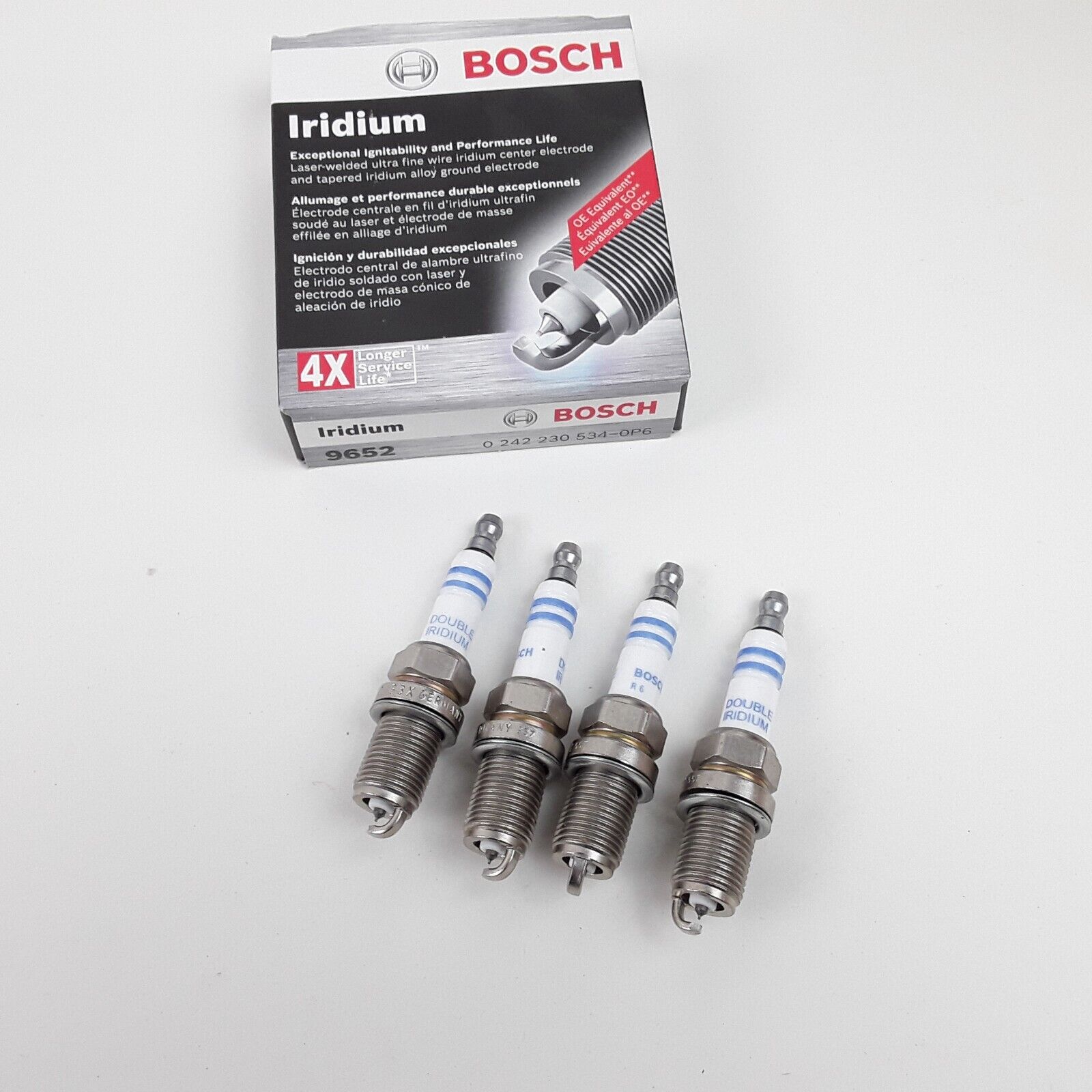 Set of 4 Bosch 9652 Double Iridium Spark Plugs Fits Dodge, Nissan, Toyota & More