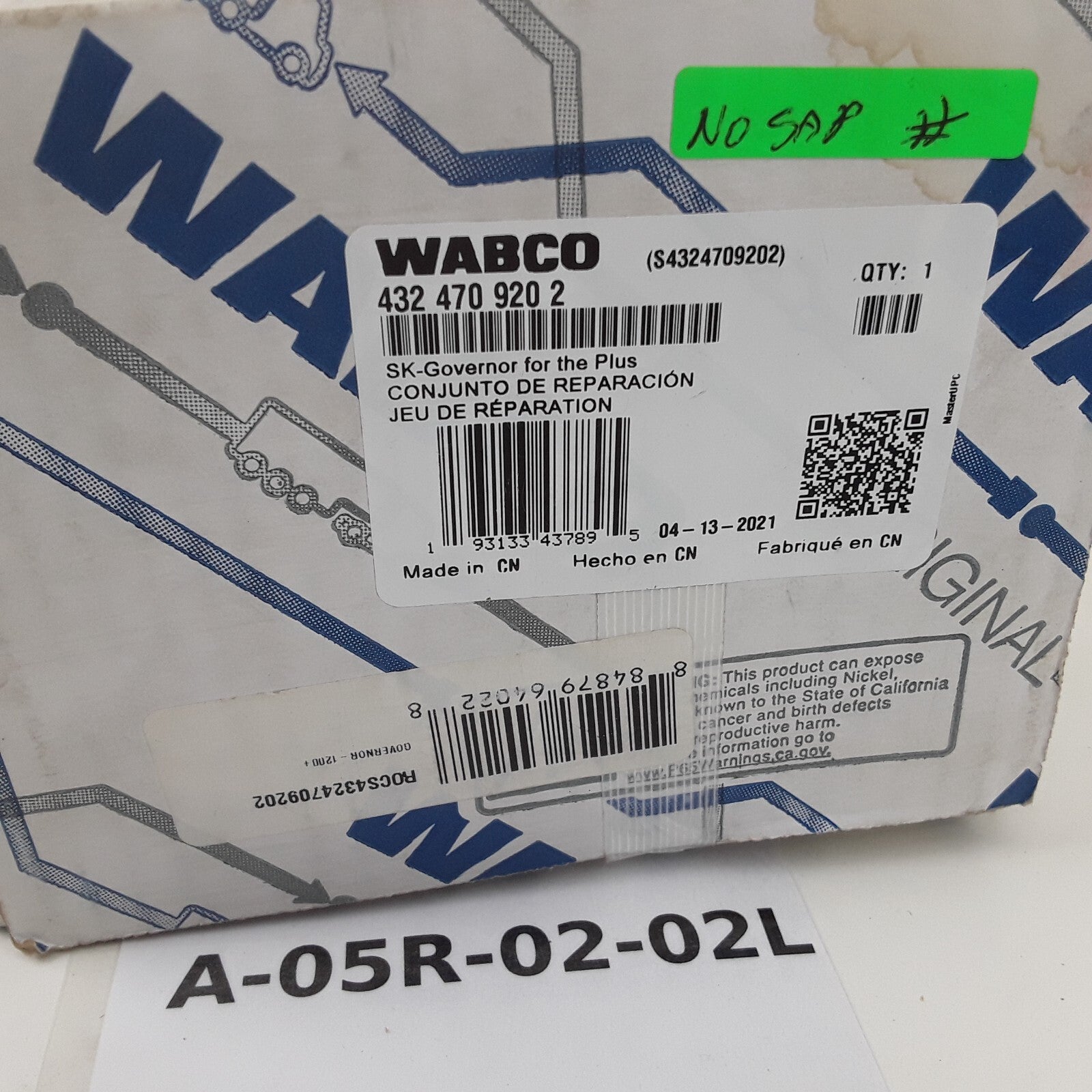 Wabco 4324709202 Air SRS Valve Brake Governor For System Saver 1200 SS1200 Plus