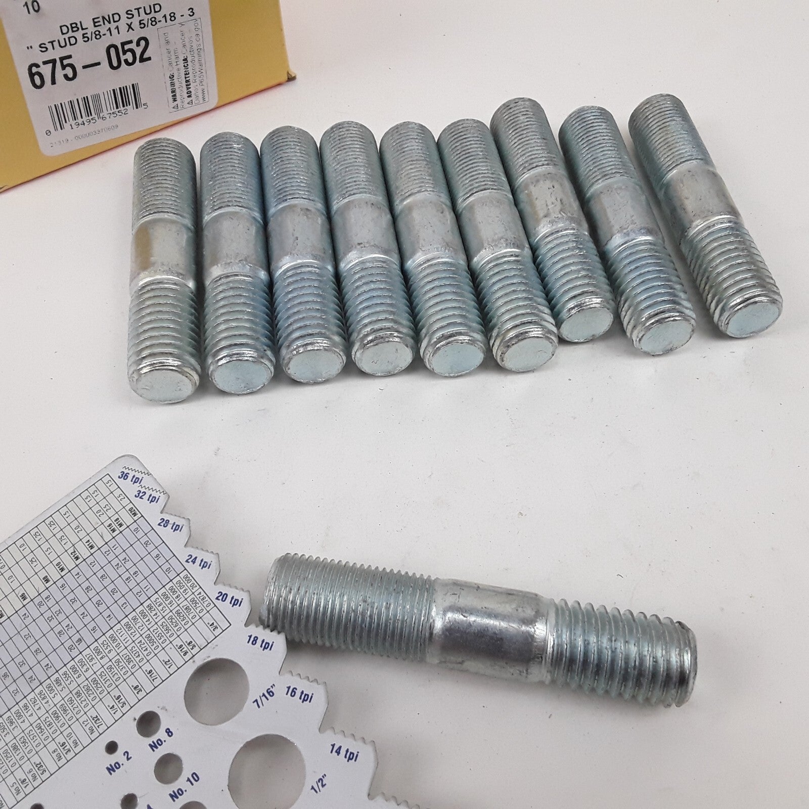Car Truck Double Ended Stud - 5/8-11 x 1 In. and 5/8-18 x 1-1/4 In Pack of 10