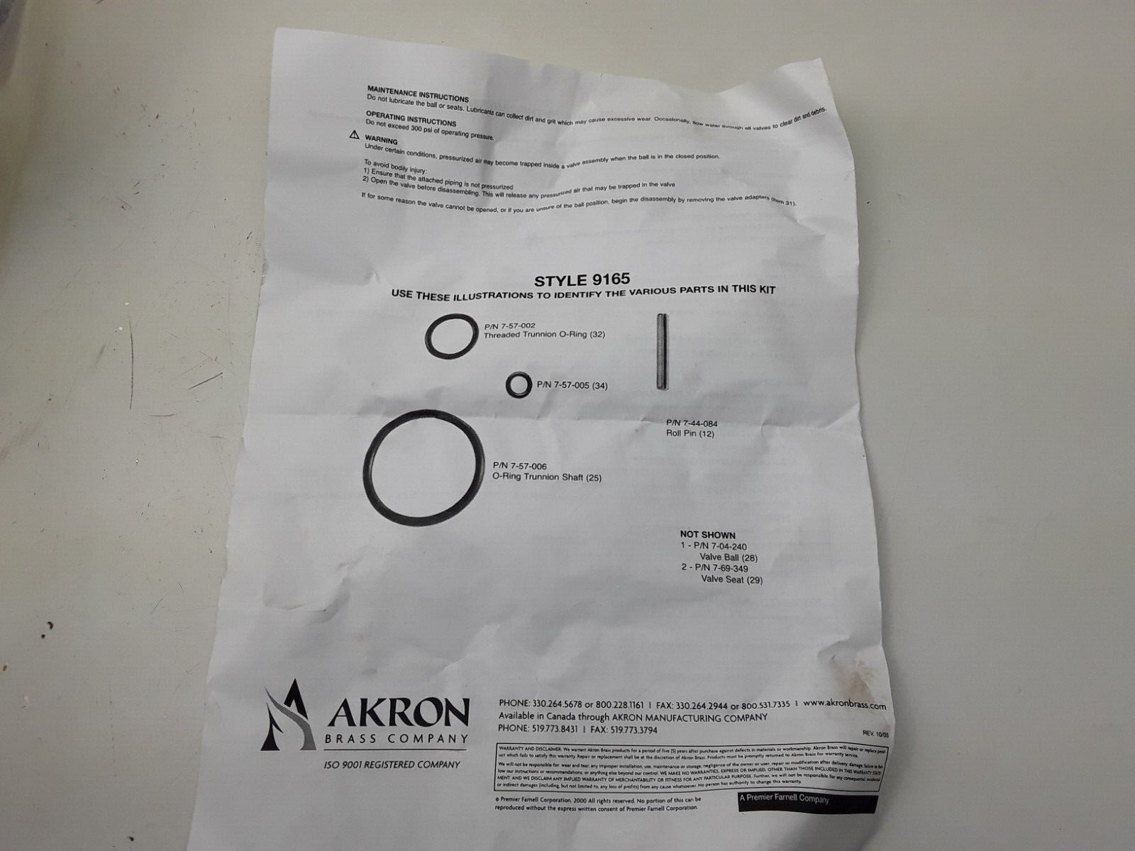 Akron Style 9165 Valve Field Service Kit For 7840 4" swing-out valve NEW - HotCarParts