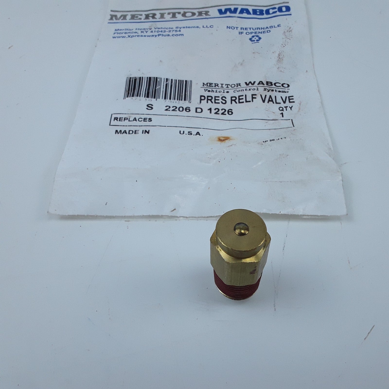 Meritor S2206D1226 Air Brake Dryer Safety Valve 3/8" NPTF Thread 40.9 mm Length