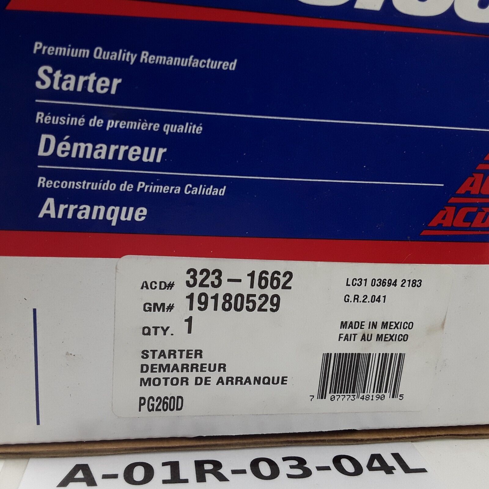 OEM ACDelco 323-1662 Starter Motor For Chevrolet GMC Hummer Saab 2009-2017